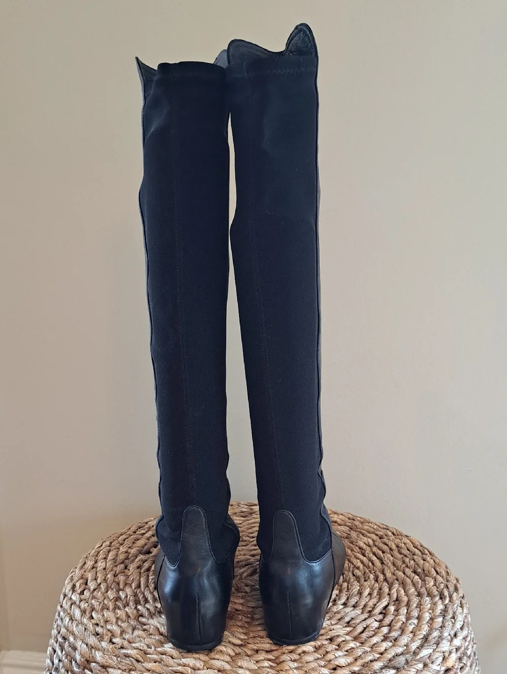 Stuart Weitzman Womens‎ 50/50 Black Leather/Microfiber Over-the-Knee Boots 5.5